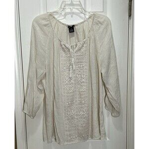 ND New Directions Bohemian Gauze Peasant XL Crochet Lace 3/4 Sleeve Tunic